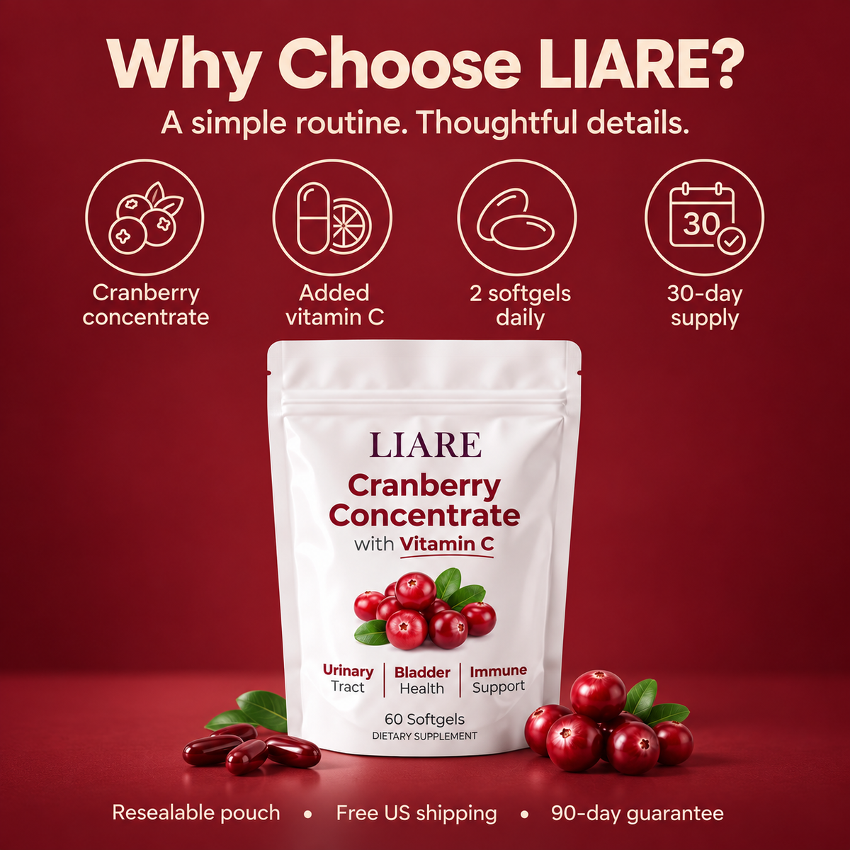 Cranberry Concentrate Softgels with Vitamin C – Urinary Tract Support