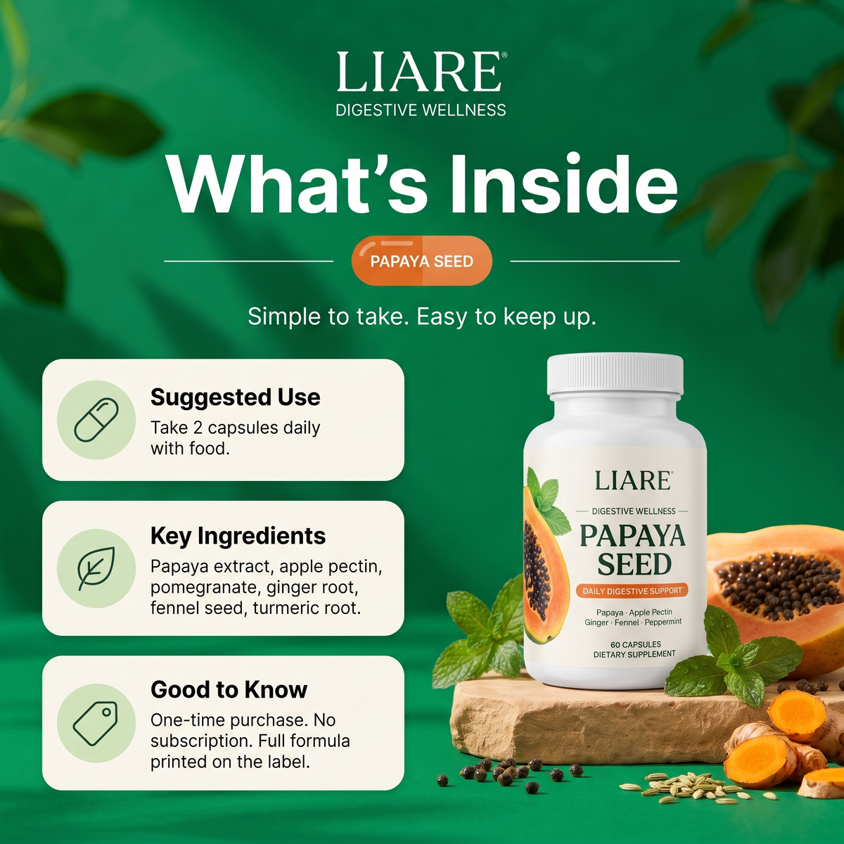 What's inside LIARE Papaya Seed and how to take it