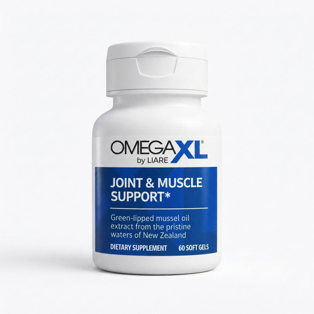 Omega XL joint and muscle support bottle on a plain background