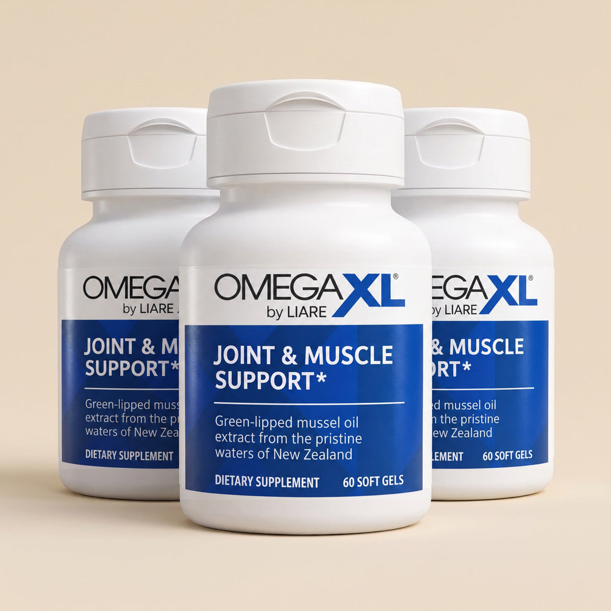 Three bottles of Omega XL joint and muscle support