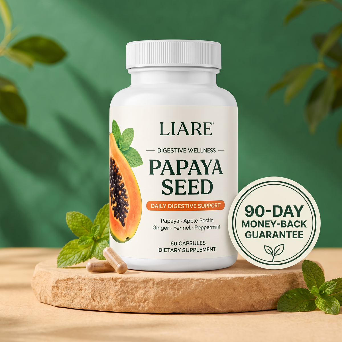 LIARE Papaya Seed with the 90-day money-back guarantee