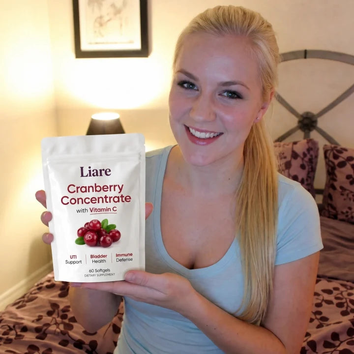 Illustrative Liare cranberry lifestyle photo 1; digitally rebranded packaging